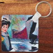 ヴィンテージポートレートと抽象芸術背景 キーホルダー (裏面)