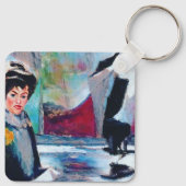 ヴィンテージポートレートと抽象芸術背景 キーホルダー (裏面)