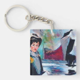 ヴィンテージポートレートと抽象芸術背景 キーホルダー