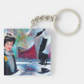 ヴィンテージポートレートと抽象芸術背景 キーホルダー (裏面)