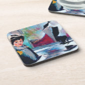 ヴィンテージポートレートと抽象芸術背景 コースター (左側)