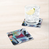 ヴィンテージポートレートと抽象芸術背景 スクエアペーパーコースター (インサイチュ)