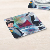 ヴィンテージポートレートと抽象芸術背景 スクエアペーパーコースター (アングル)