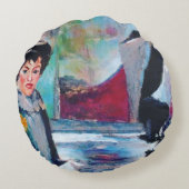 ヴィンテージポートレートと抽象芸術背景 ラウンドクッション (裏面)