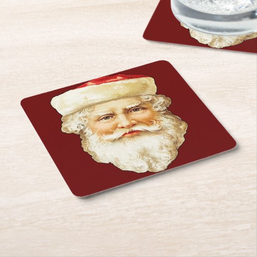 ヴィンテージポートレートのサンタクロース・クリスマス スクエアペーパーコースター (アングル)