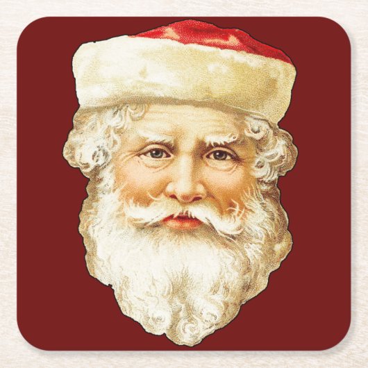 ヴィンテージポートレートのサンタクロース・クリスマス スクエアペーパーコースター (正面)