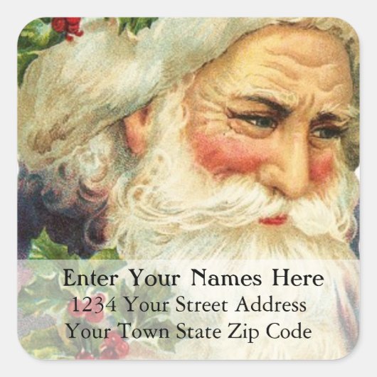 ヴィンテージポートレートオブサンタ差出人住所ラベル スクエアシール (正面)