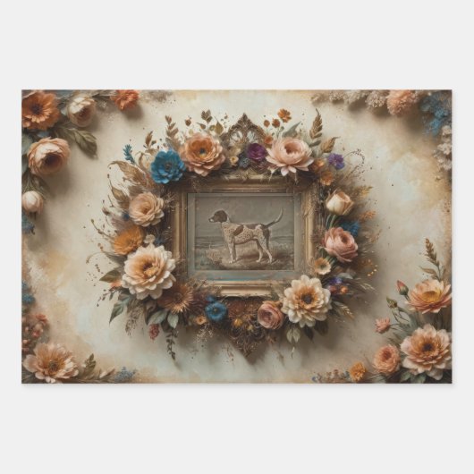 ヴィンテージポートレートフレームと花 –  ラッピングペーパーシート (正面2)