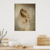 ヴィンテージポートレート、愛情のある母親の保持ベビー子 ポスター (キッチン)