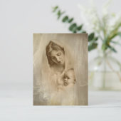 ヴィンテージポートレート、愛情のある母親の保持ベビー子 ポストカード (スタンド正面)