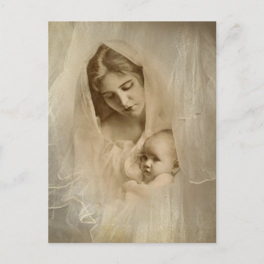 ヴィンテージポートレート、愛情のある母親の保持ベビー子 ポストカード (正面)