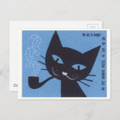 ヴィンテージポーランドマッチボックスラベル猫喫煙パイプ ポストカード (正面/裏面)