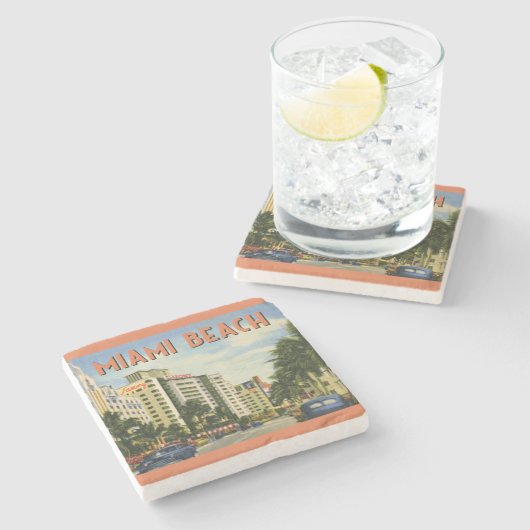 ヴィンテージマイアミビーチフロリダシーン ストーンコースター (横)