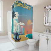 ヴィンテージマイアミビーチポスター シャワーカーテン (インサイチュ)