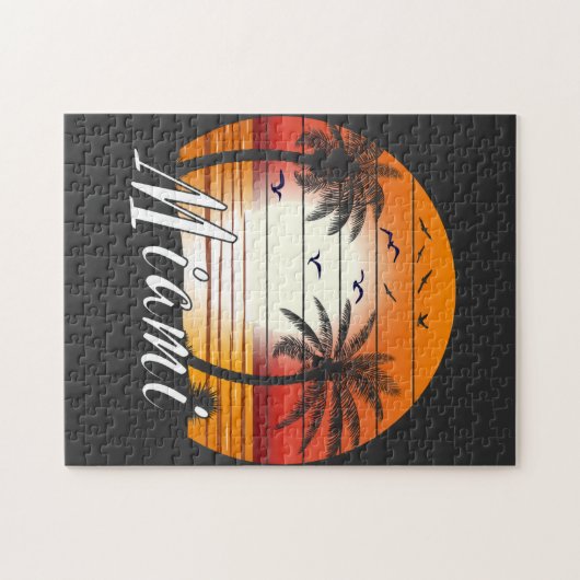 ヴィンテージマイアミフロリダパームツリーズサマービーチ ジグソーパズル (横)