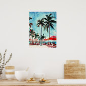 ヴィンテージマイアミFlウォーター絵画カラー ポスター (キッチン)