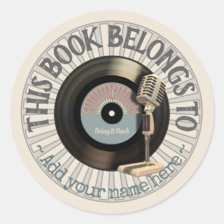 ヴィンテージマイクビニル45レコード蔵書票 ラウンドシール