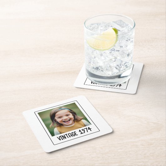 ヴィンテージマイルストン誕生日写真保存画像 スクエアペーパーコースター (インサイチュ)