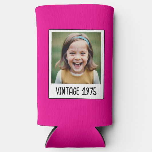 ヴィンテージマイルストン誕生日写真保存画像 スリム缶クーラー (正面)