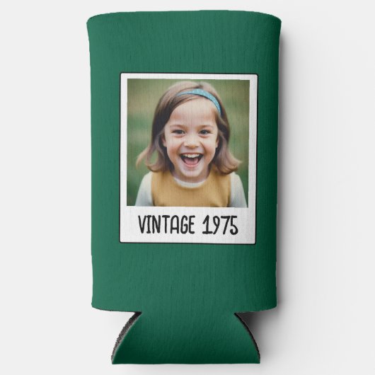ヴィンテージマイルストン誕生日写真保存画像 スリム缶クーラー (正面)