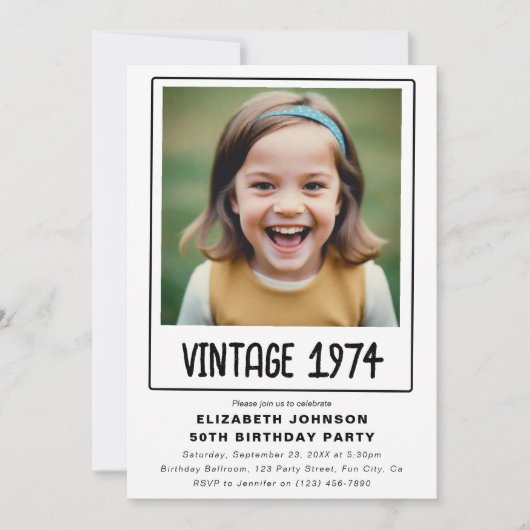 ヴィンテージマイルストーンの誕生日パーティーの写真 招待状 (正面)