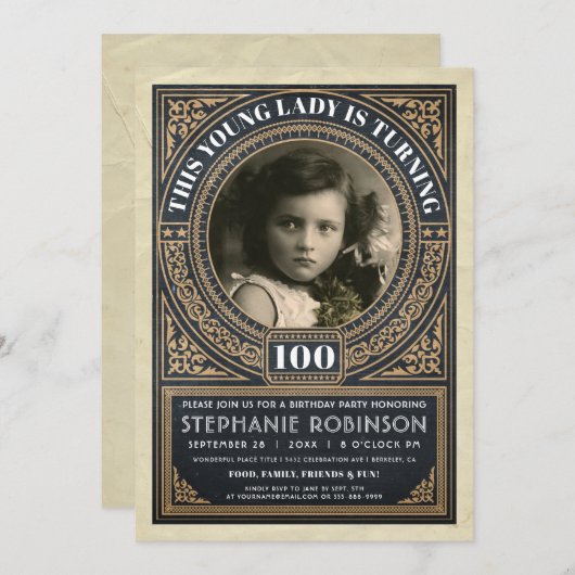 ヴィンテージマイルストーン誕生日招待状写真 招待状 (正面/裏面)