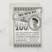 ヴィンテージマイルストーン誕生日招待状写真 招待状 (正面/裏面)