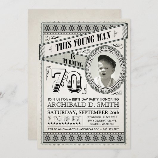 ヴィンテージマイルストーン誕生日招待状写真 招待状 (正面/裏面)