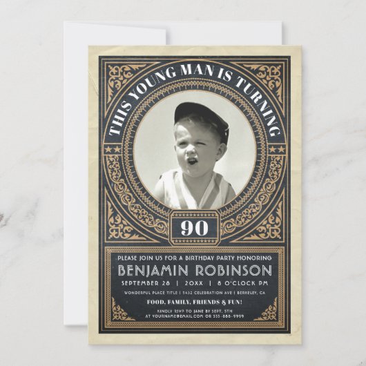 ヴィンテージマイルストーン誕生日招待状写真 招待状 (正面)