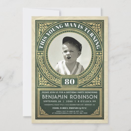 ヴィンテージマイルストーン誕生日招待状写真 招待状 (正面)