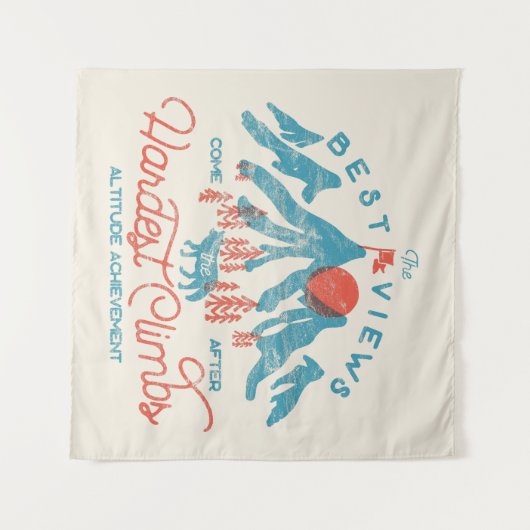 ヴィンテージマウンテンウルフ登山ハイキングアウトドア タペストリー (正面(横))