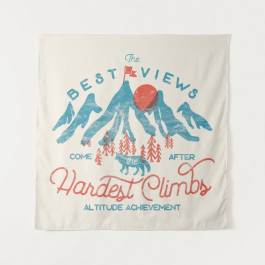 ヴィンテージマウンテンウルフ登山ハイキングアウトドア タペストリー (正面)