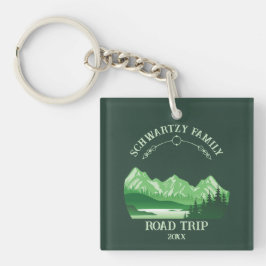 ヴィンテージマウンテンサンセットアウトドアレイクリトリートグリーン キーホルダー