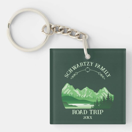 ヴィンテージマウンテンサンセットアウトドアレイクリトリートグリーン キーホルダー (正面)