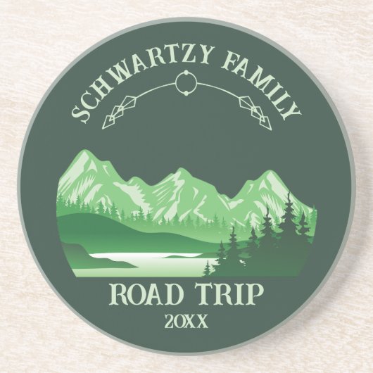 ヴィンテージマウンテンサンセットアウトドアレイクリトリートグリーン コースター (正面)