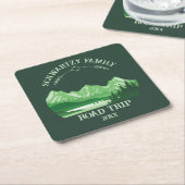 ヴィンテージマウンテンサンセットアウトドアレイクリトリートグリーン スクエアペーパーコースター (アングル)