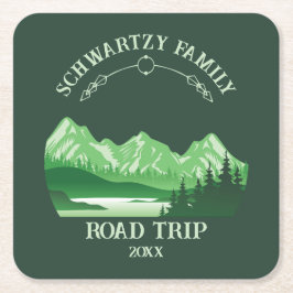 ヴィンテージマウンテンサンセットアウトドアレイクリトリートグリーン スクエアペーパーコースター