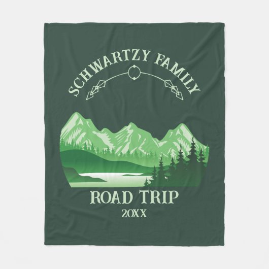 ヴィンテージマウンテンサンセットアウトドアレイクリトリートグリーン フリースブランケット (正面)