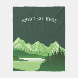 ヴィンテージマウンテンサンセットアウトドアレイクリトリートグリーン フリースブランケット