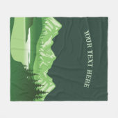 ヴィンテージマウンテンサンセットアウトドアレイクリトリートグリーン フリースブランケット (正面(横))