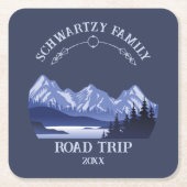 ヴィンテージマウンテンサンセットアウトドアレイクリトリートブルー スクエアペーパーコースター (正面)