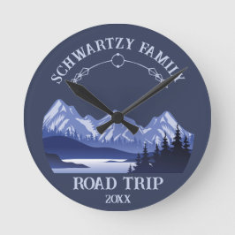 ヴィンテージマウンテンサンセットアウトドアレイクリトリートブルー ラウンド壁時計