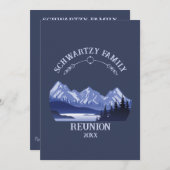 ヴィンテージマウンテンサンセットアウトドアレイクリトリートブルー 招待状 (正面/裏面)