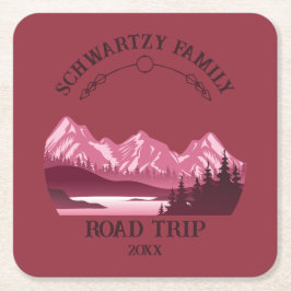 ヴィンテージマウンテンサンセットアウトドアレイクリトリートレッド スクエアペーパーコースター
