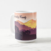 ヴィンテージマウンテンサンセットファームハウスリトリートパープル コーヒーマグカップ (正面左)