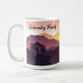 ヴィンテージマウンテンサンセットファームハウスリトリートパープル コーヒーマグカップ (左)