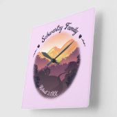 ヴィンテージマウンテンサンセットファームハウスリトリートパープル スクエア壁時計 (傾斜)