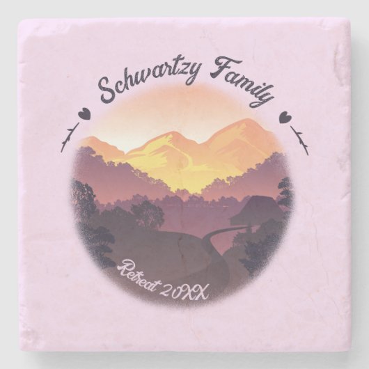 ヴィンテージマウンテンサンセットファームハウスリトリートパープル ストーンコースター (正面)