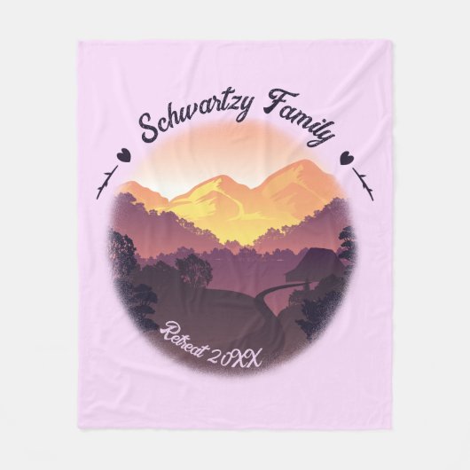 ヴィンテージマウンテンサンセットファームハウスリトリートパープル フリースブランケット (正面)