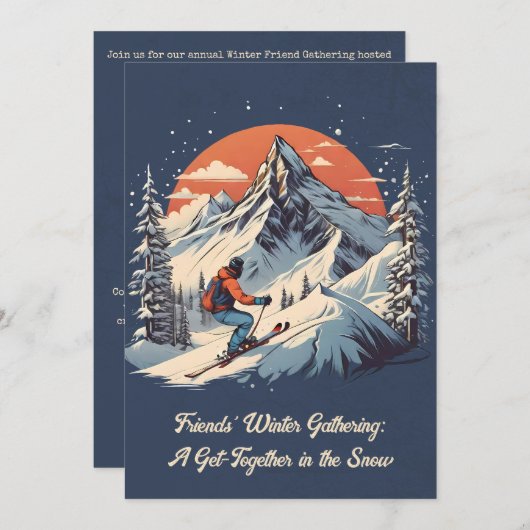 ヴィンテージマウンテンスキーサンセットフレンズ集まり 招待状 (正面/裏面)